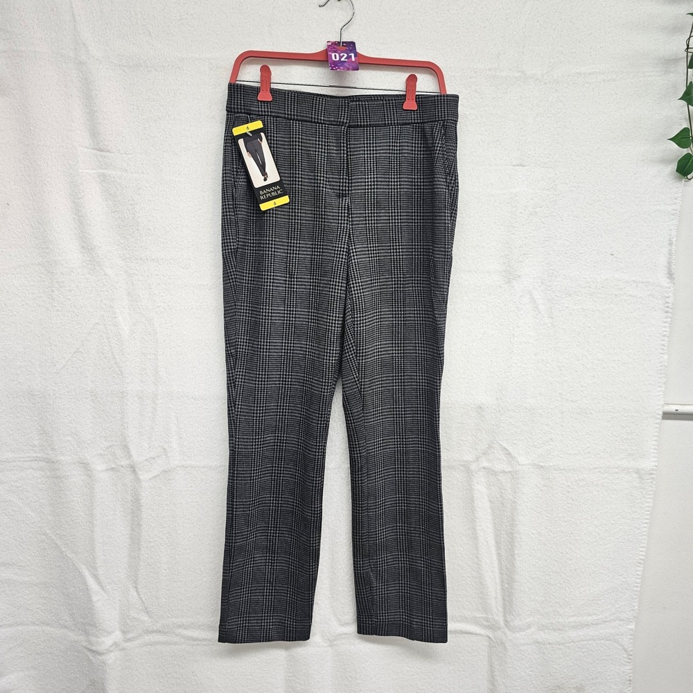 *NWT* Banana Republic size‎ 6 women's black & white plaid stretchy trousers